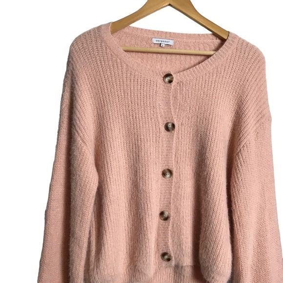 Crescent Medium‎ Women Pink Crewneck Oversized Balloon Sleeve Sweater - Picture 3 of 10